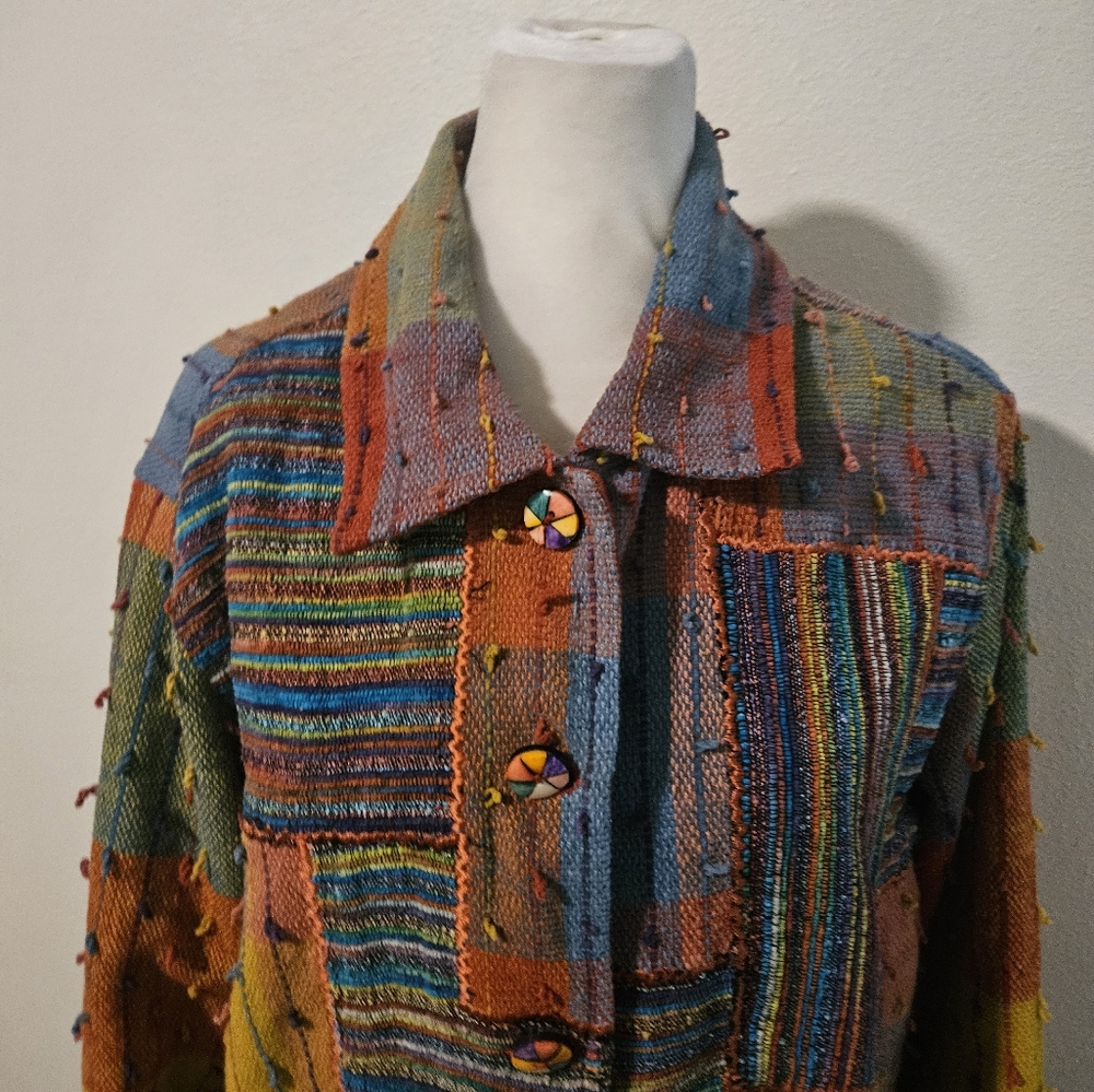 Vintage Travel Smith Patchwork Rainbow Cotton Coa… - image 2